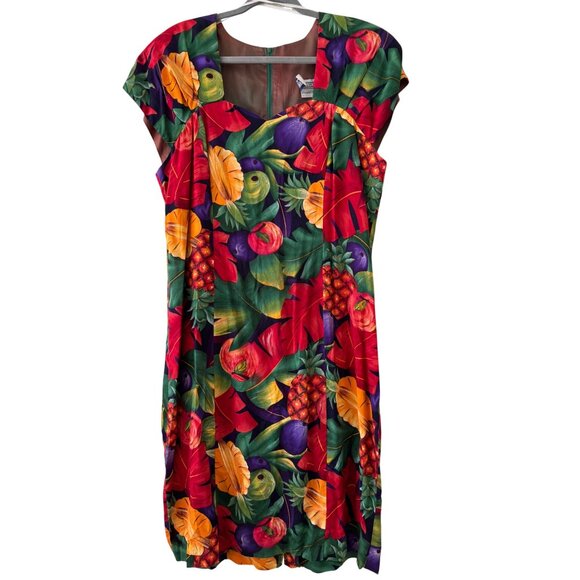 Vintage Jessica Howard Womens Tropical Fruit Print Dress Short Sleeves Mid-Lengt - Picture 2 of 13